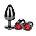 Heart Jeweled Stainless Steel Butt Plug - Black - Image 7