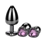 Heart Jeweled Stainless Steel Butt Plug - Black - Image 2
