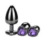 Heart Jeweled Stainless Steel Butt Plug - Black - Image 3