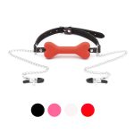 Dog Bone Soft Rubber Open Mouth Gag With Nipple Clamp - Image 6