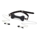 Dog Bone Soft Rubber Open Mouth Gag With Nipple Clamp - Image 8