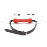 Dog Bone Soft Rubber Open Mouth Gag With Nipple Clamp