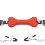 Dog Bone Soft Rubber Open Mouth Gag With Nipple Clamp - Image 2