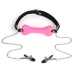 Dog Bone Soft Rubber Open Mouth Gag With Nipple Clamp - Image 4
