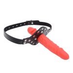 Double-Cock Dildo Penis Mouth Gag - Red/Pink - Image 6