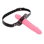 Double-Cock Dildo Penis Mouth Gag - Red/Pink - Image 7