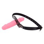 Double-Cock Dildo Penis Mouth Gag - Red/Pink - Image 4