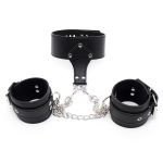 Leather Lockable Neck Collar With Handcuffs - Image 6