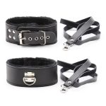 Plush Lined Leather Lead Collar - Pin Lock - Image 3