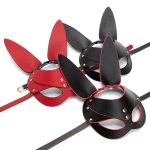 Punk Gothic Cosplay Women Leather Bunny Ears Mask