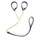 Real Leather Handcuffs With Leash - Image 3