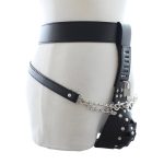 Leather Male Chastity Belt with Removable Butt Plug - Image 2