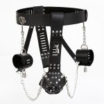 Leather Male Chastity Belt With Cuffs - Image 6