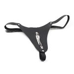 Open Front Leather Thong with Chain - Image 3
