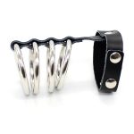 Leather Cock Strap & 4 Metal Rings - Image 3