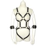 Open Breast Leather Body Harness with Cuffs