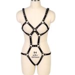Open Breast Leather Body Harness with Cuffs - Image 5