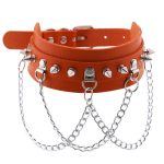 Spikes Collar With Silver Chain - Image 4