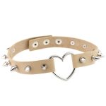 Sliver Heart Spiked Rivet Leather Collar - Image 7