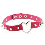 Sliver Heart Spiked Rivet Leather Collar - Image 3