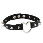 Sliver Heart Spiked Rivet Leather Collar - Image 4
