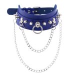 PU Leather Silver Nail Collar With Chain - Image 6