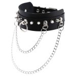 PU Leather Silver Nail Collar With Chain - Image 7