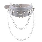 PU Leather Silver Nail Collar With Chain - Image 8