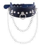 PU Leather Silver Nail Collar With Chain - Image 9