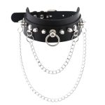 PU Leather Silver Nail Collar With Chain - Image 12