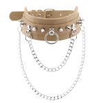 PU Leather Silver Nail Collar With Chain - Image 13