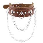 PU Leather Silver Nail Collar With Chain - Image 14
