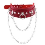 PU Leather Silver Nail Collar With Chain - Image 15