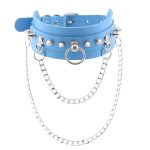 PU Leather Silver Nail Collar With Chain - Image 16
