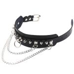PU Leather Silver Nail Collar With Chain - Image 17