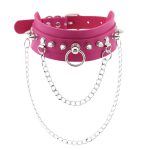 PU Leather Silver Nail Collar With Chain - Image 2