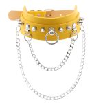PU Leather Silver Nail Collar With Chain - Image 3