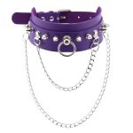 PU Leather Silver Nail Collar With Chain - Image 4