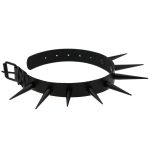 Extra Long Black Stud PU Leather Collar - Image 20