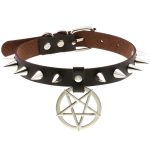 Rivet Pentagram Pendant Leather Choker - Image 8