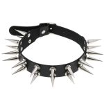 Double Row Long Spiked Rivet Collar - Image 7